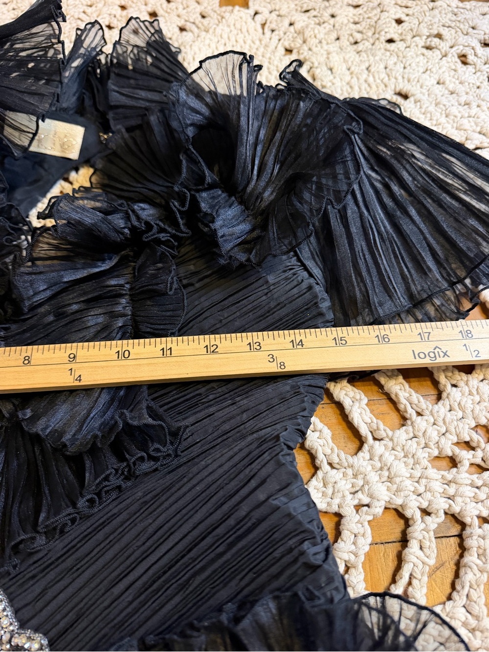 Rare Vtg 80s Caché Conelli New York dress 8 Black Ruffle Rhinestone - Picture 13 of 16